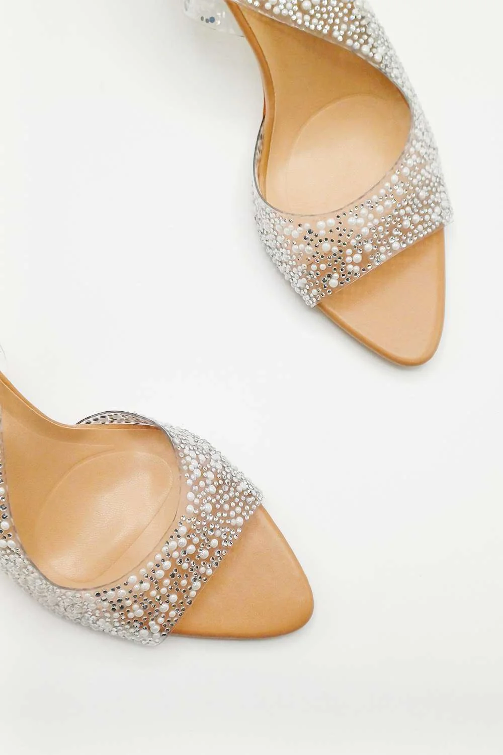 Kaia Diamante Embellished Heeled Sandals in Nude - Image 3
