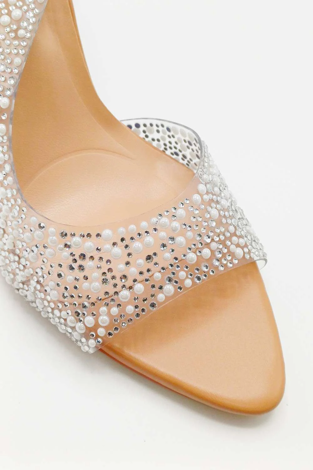 Kaia Diamante Embellished Heeled Sandals in Nude - Image 4