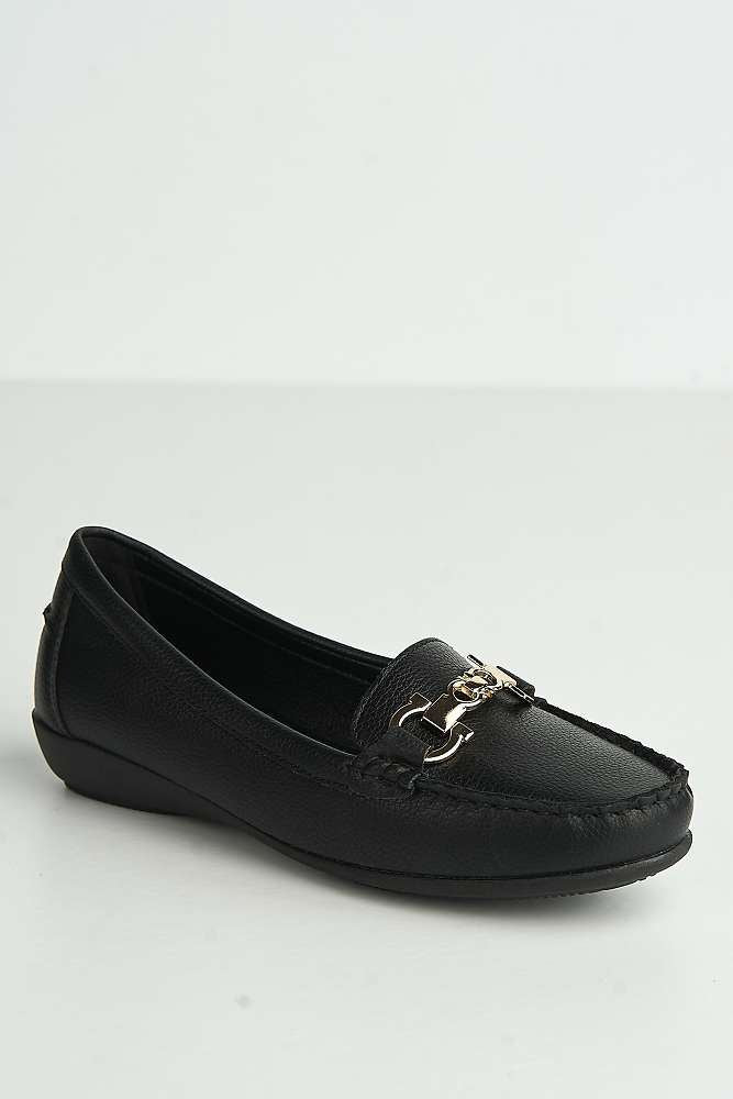 Kailani Gold Horsebit Detail Slip On Loafers in Black - Image 4