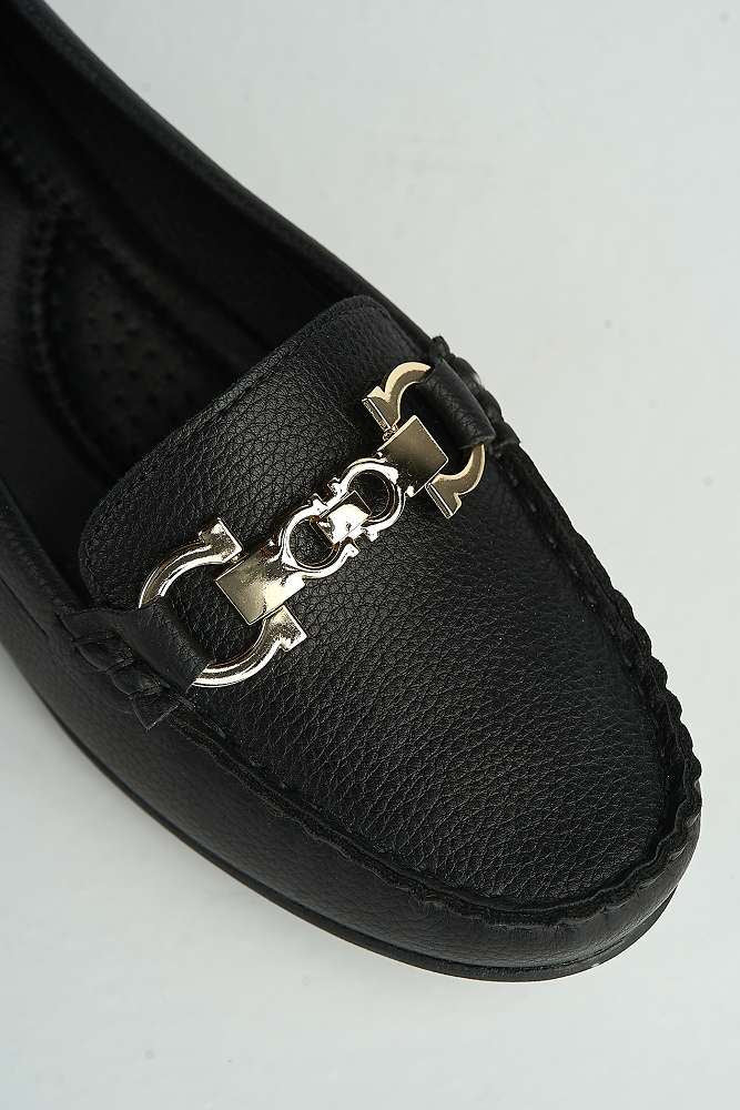 Kailani Gold Horsebit Detail Slip On Loafers in Black - Image 5