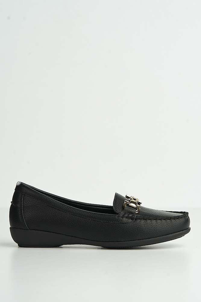 Kailani Gold Horsebit Detail Slip On Loafers in Black - Image 6