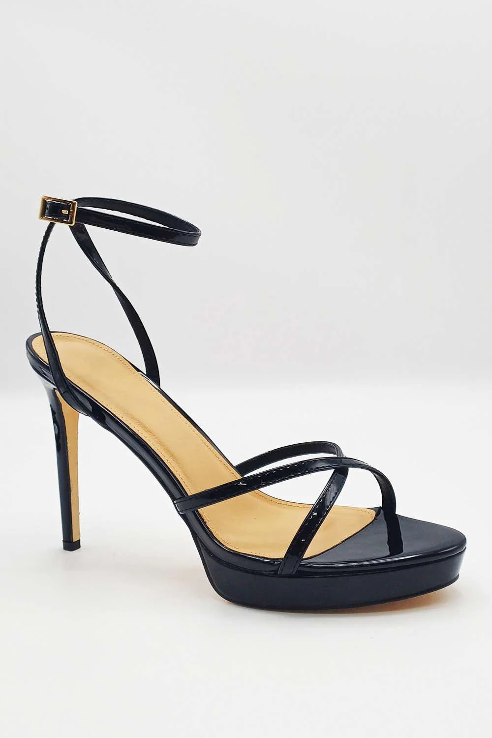Kalilah Crossover Strap Platform Heeled Sandals in Black - Image 2