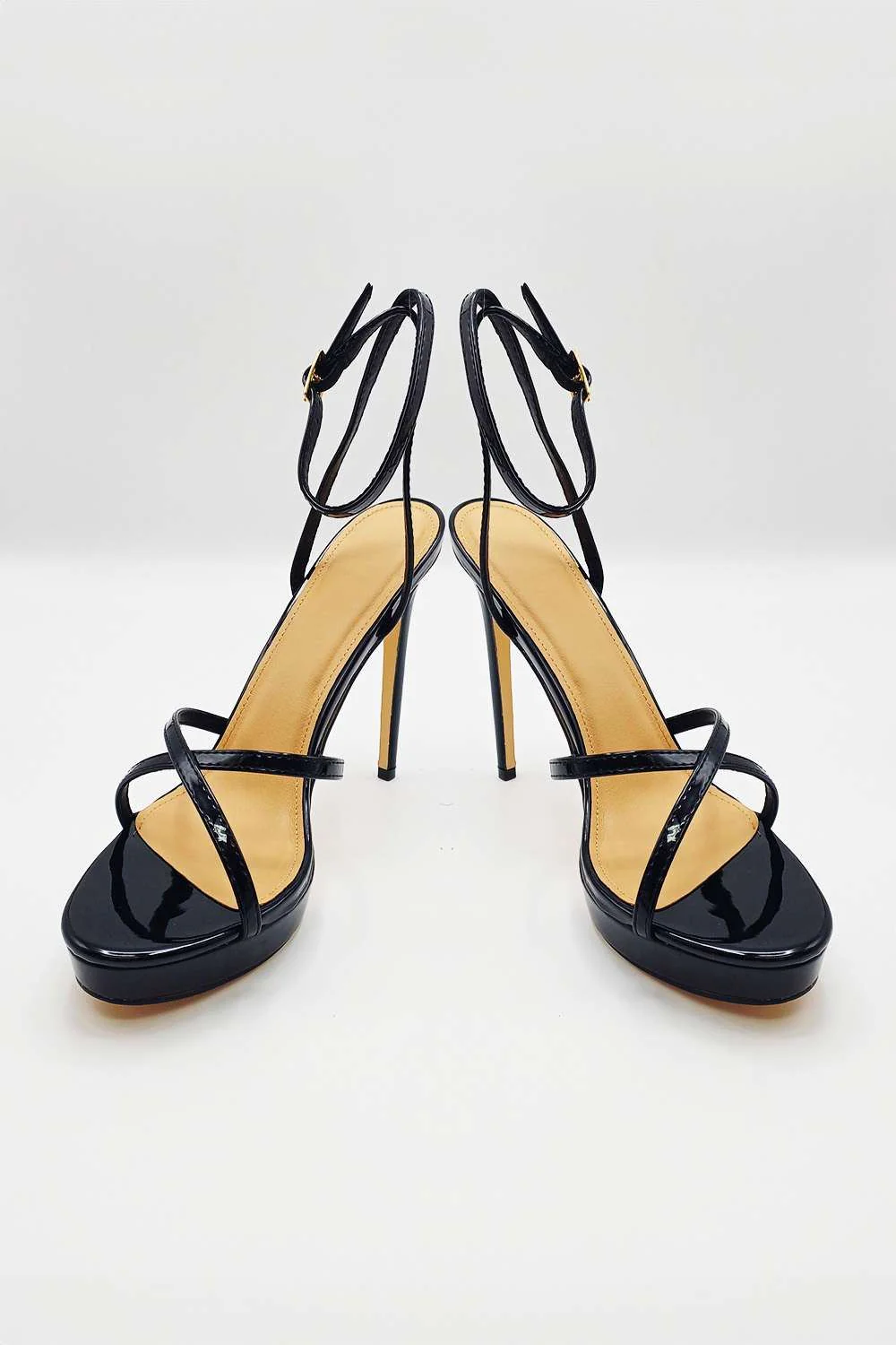 Kalilah Crossover Strap Platform Heeled Sandals in Black - Image 3