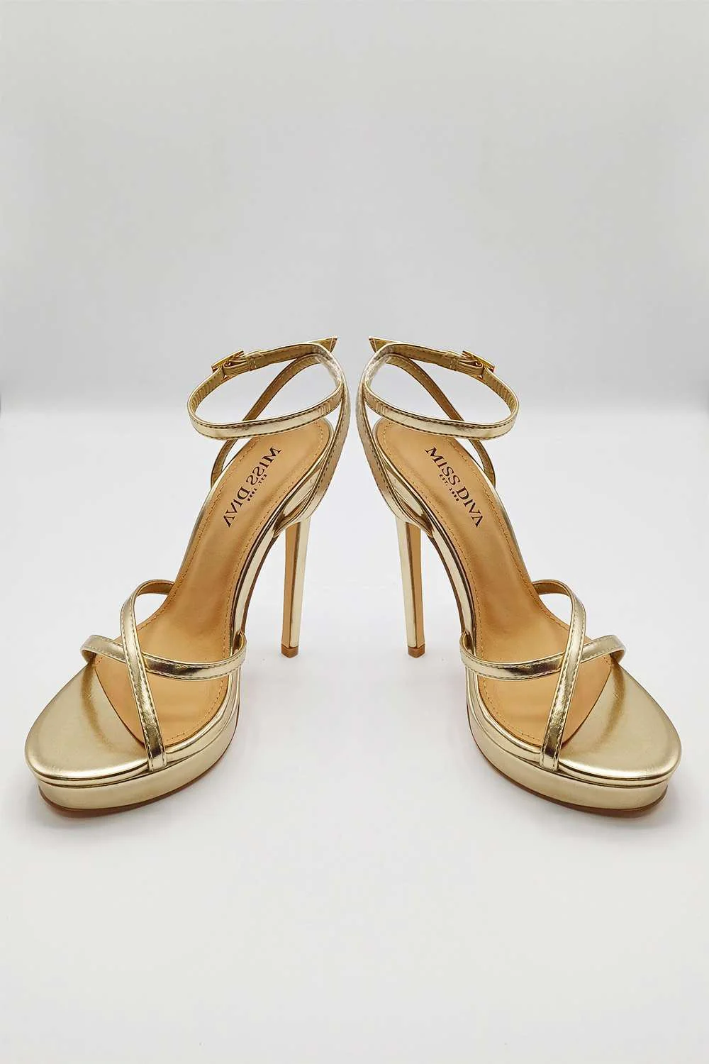 Kalilah Crossover Strap Platform Heeled Sandals in Gold