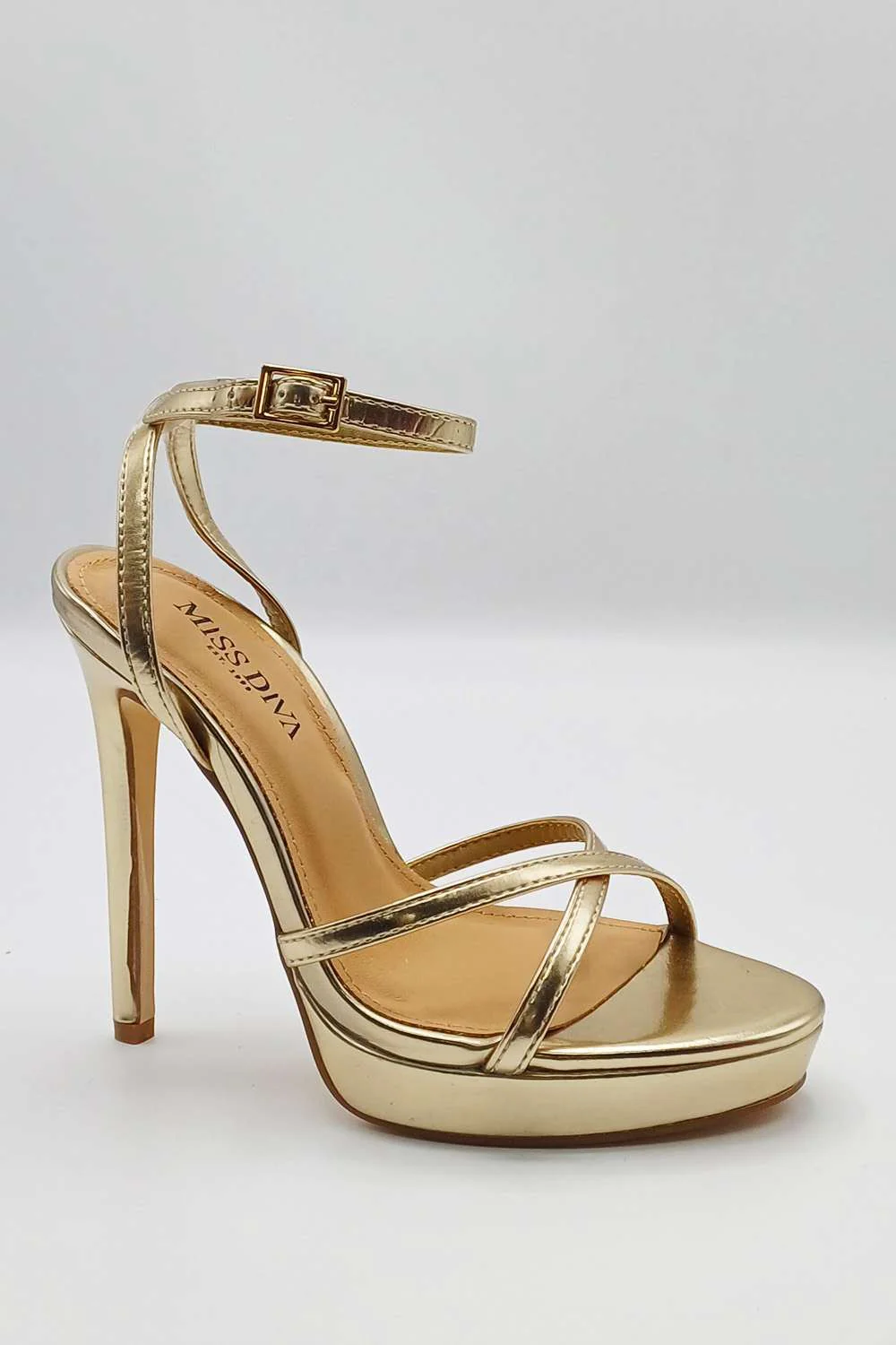 Kalilah Crossover Strap Platform Heeled Sandals in Gold - Image 3