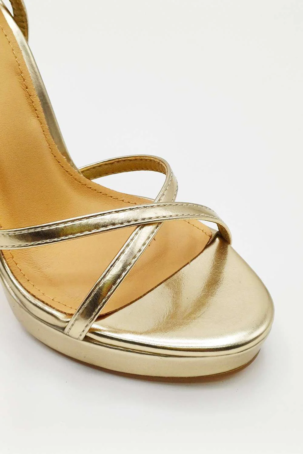 Kalilah Crossover Strap Platform Heeled Sandals in Gold - Image 4