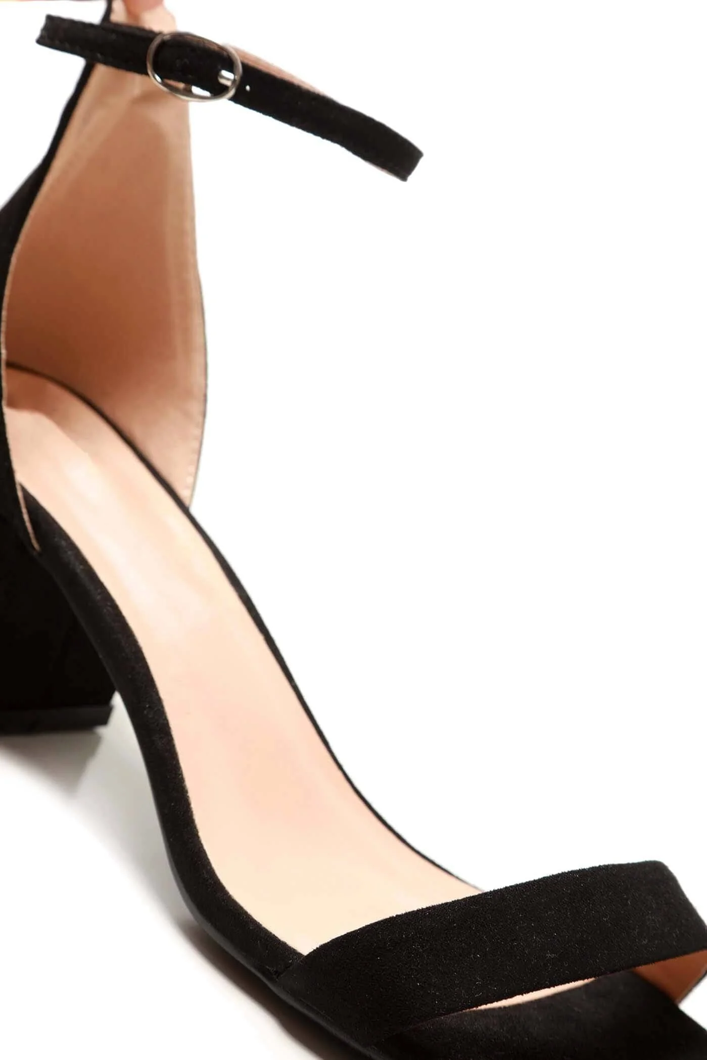 Karley Barely There Ankle Strap Block Heel Sandal in Black Suede - Image 5