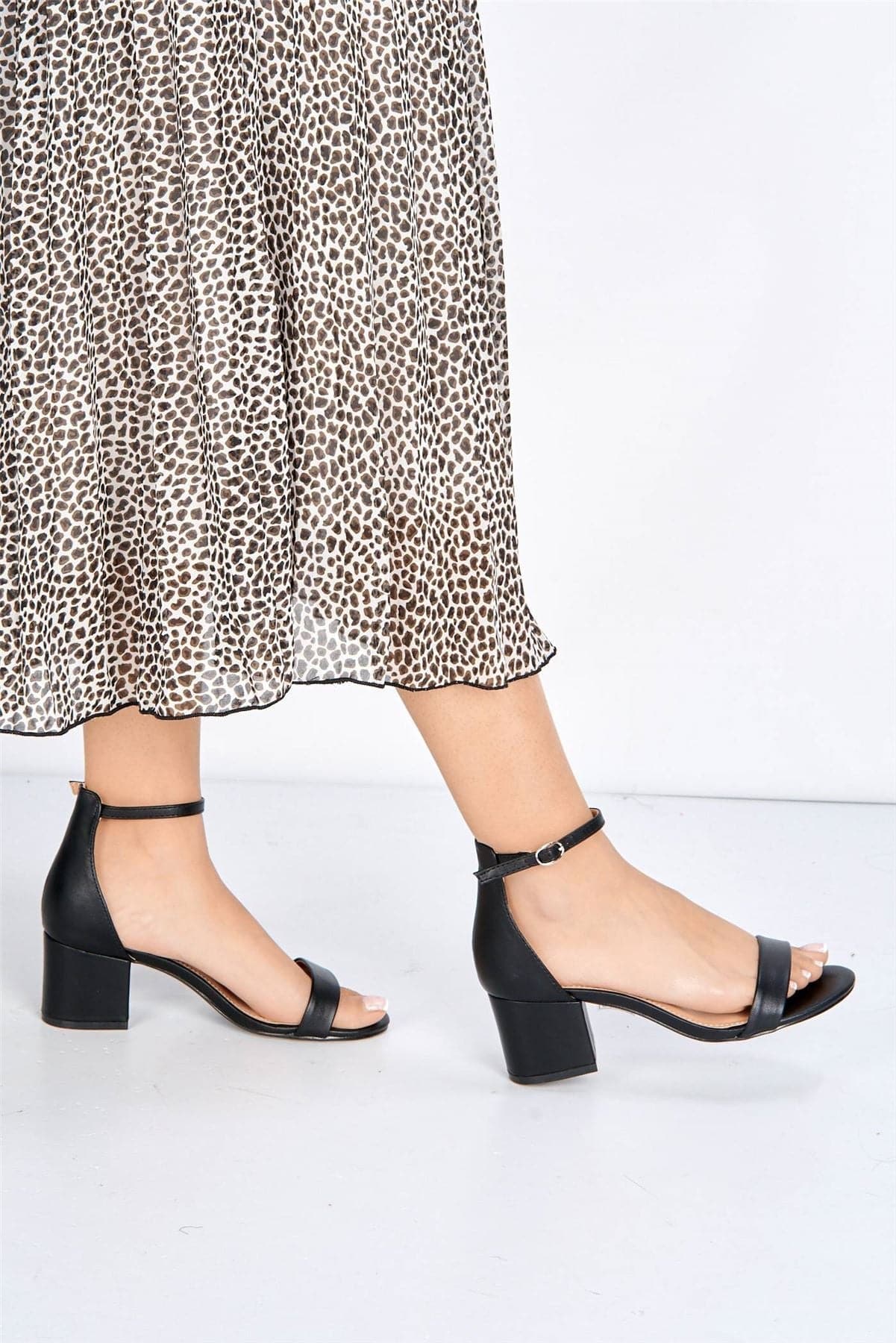 Karley Barely There Ankle Strap Block Heel Sandal in Black PU - Image 3