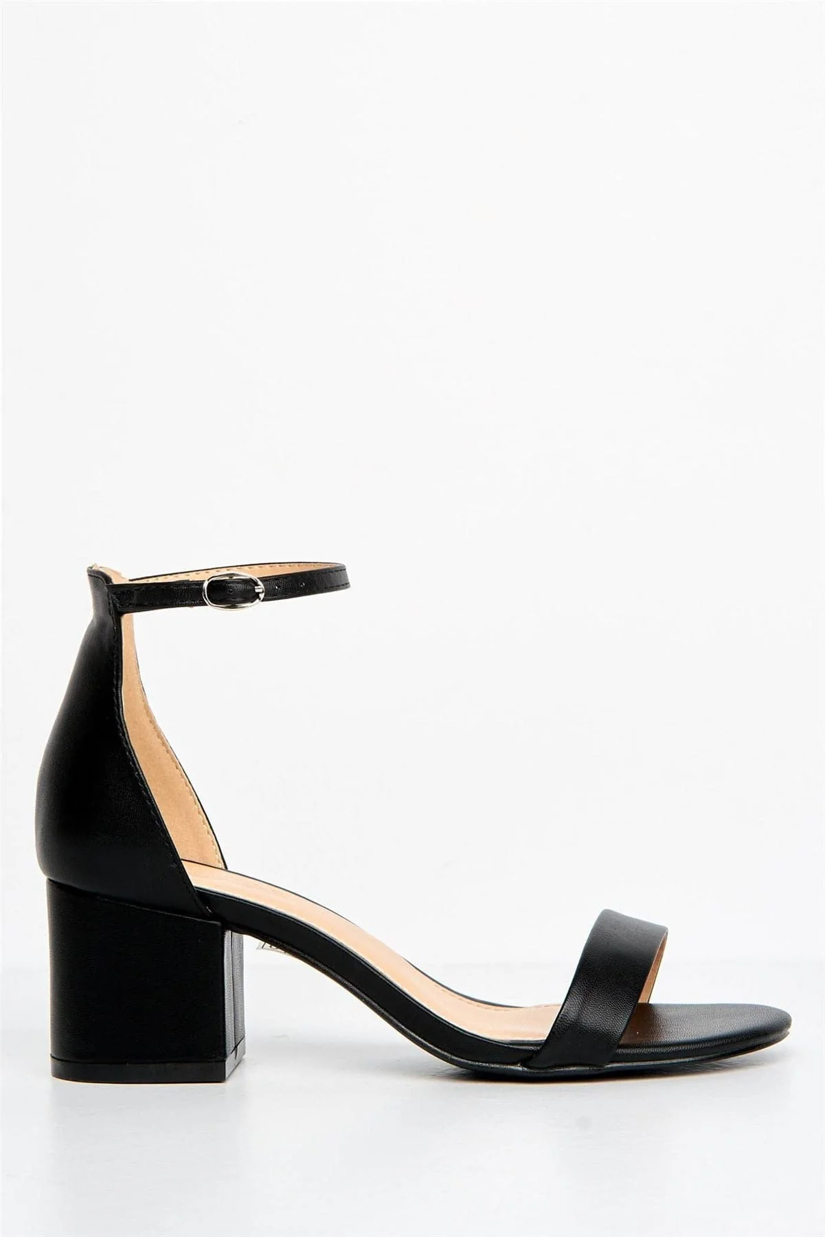 Karley Barely There Ankle Strap Block Heel Sandal in Black PU - Image 4