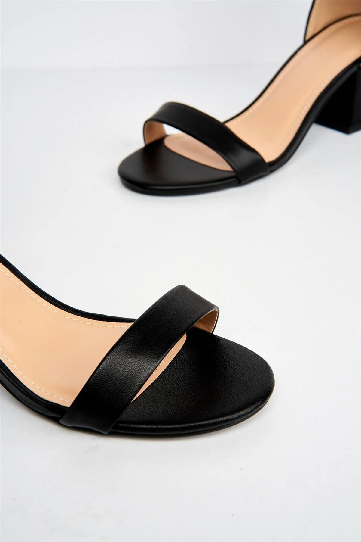 Karley Barely There Ankle Strap Block Heel Sandal in Black PU - Image 5