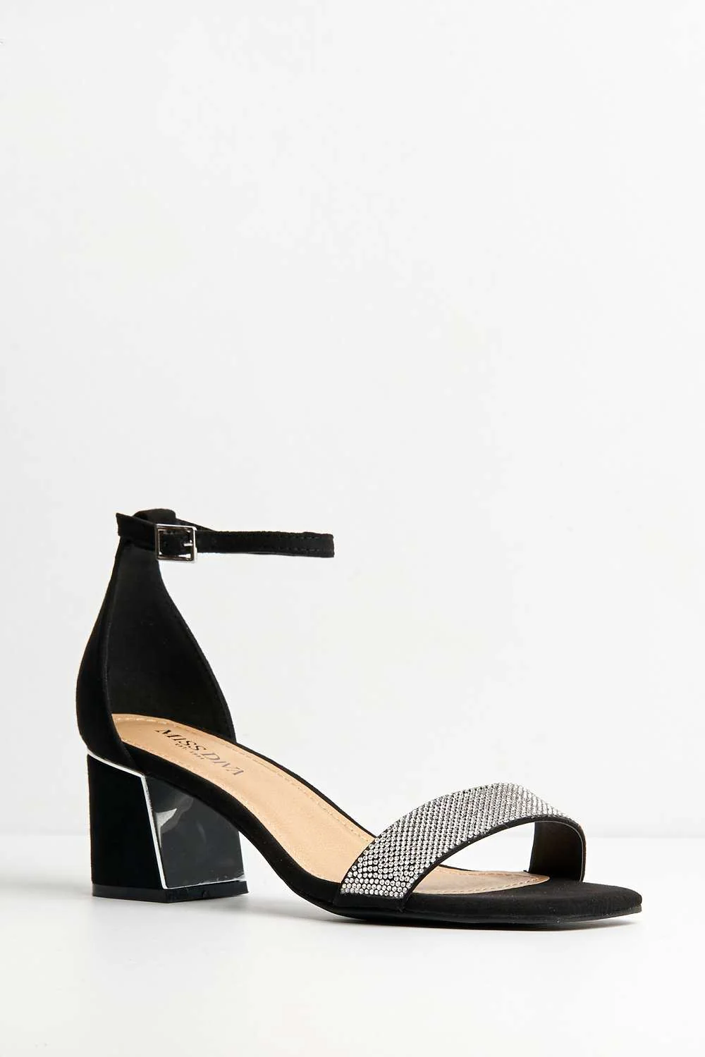 Kate Diamante Band Wide Fit Heeled Sandals in Black Suede - Image 4