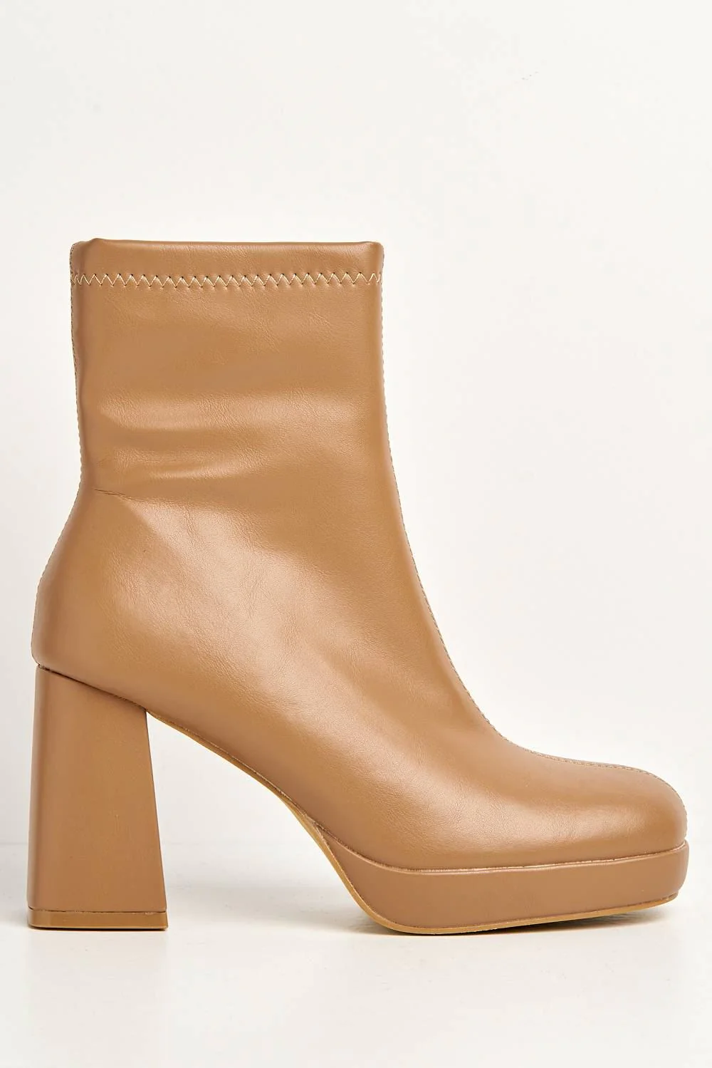 Katherine Platform Block Heel Ankle Boots in Camel - Image 4