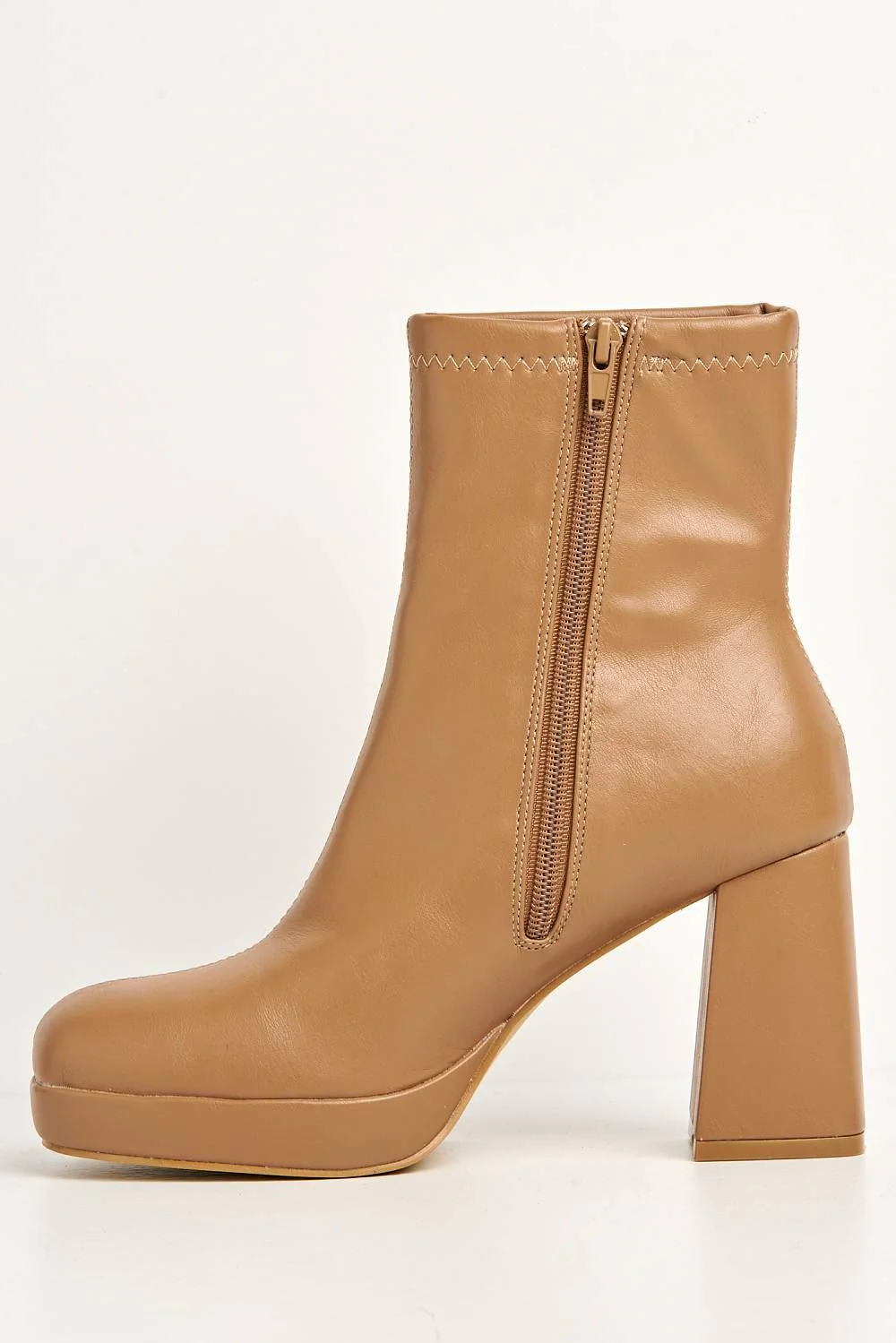 Katherine Platform Block Heel Ankle Boots in Camel - Image 5