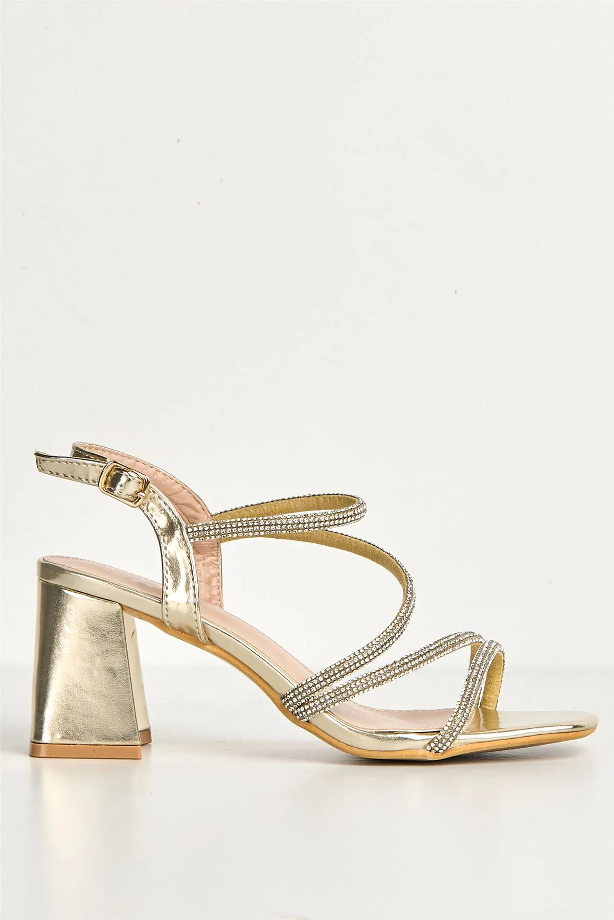 Kayli Diamante Strappy Block Heels in Gold - Image 6