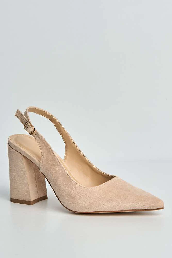 Kayra Pointed Toe Slingback Block Heel Court Shoes in Blush - Image 4
