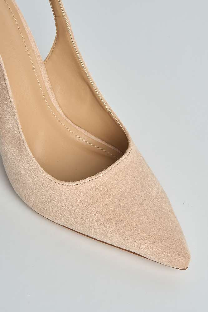 Kayra Pointed Toe Slingback Block Heel Court Shoes in Blush - Image 5