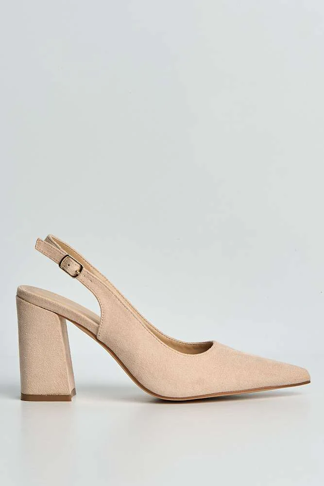 Kayra Pointed Toe Slingback Block Heel Court Shoes in Blush - Image 6