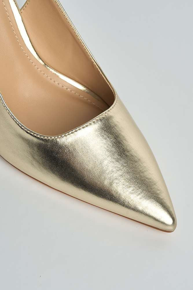 Kayra Pointed Toe Slingback Block Heel Court Shoes in Gold - Image 5