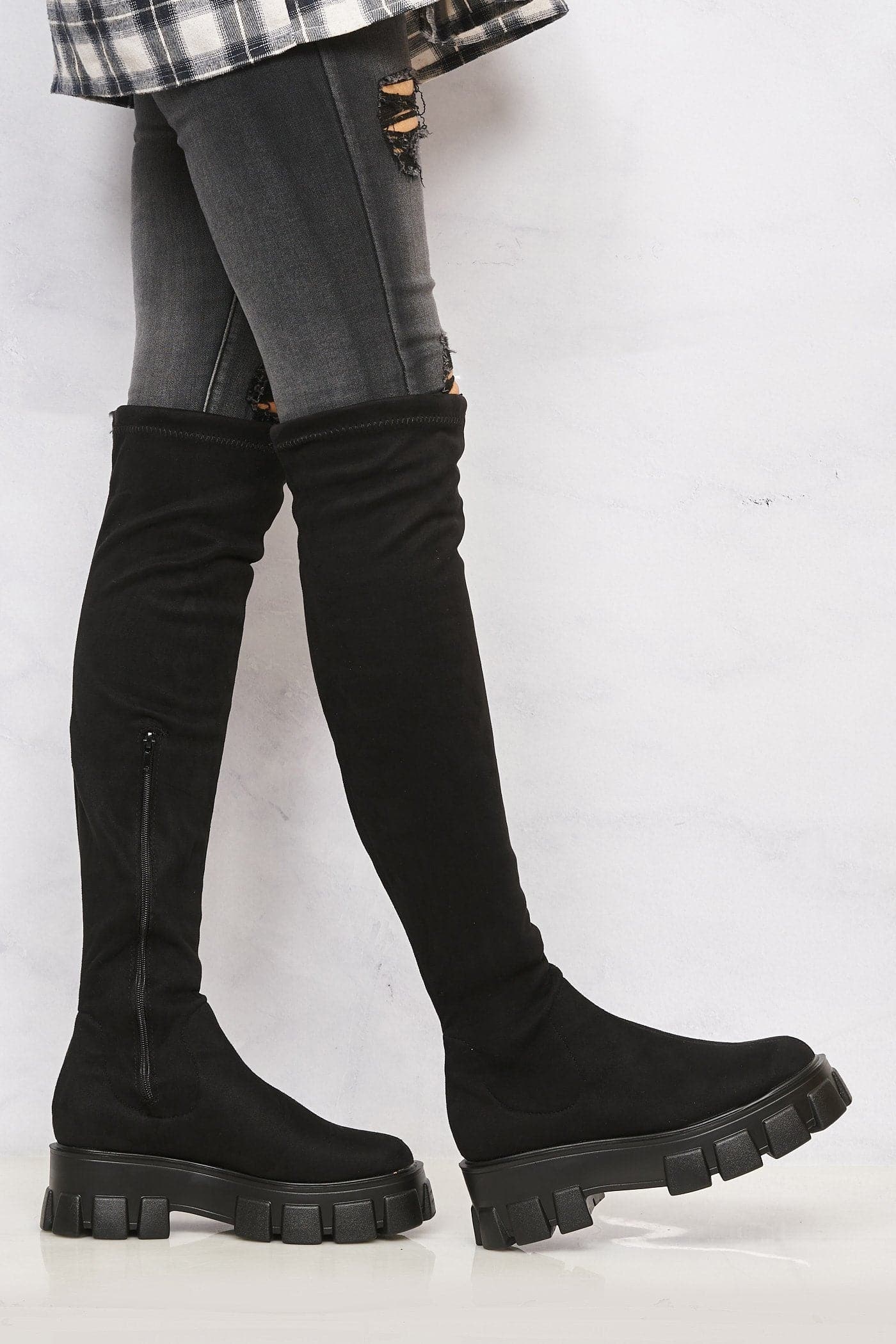 Keely Lycra Stretch OTK Boot in Black Suede - Image 3