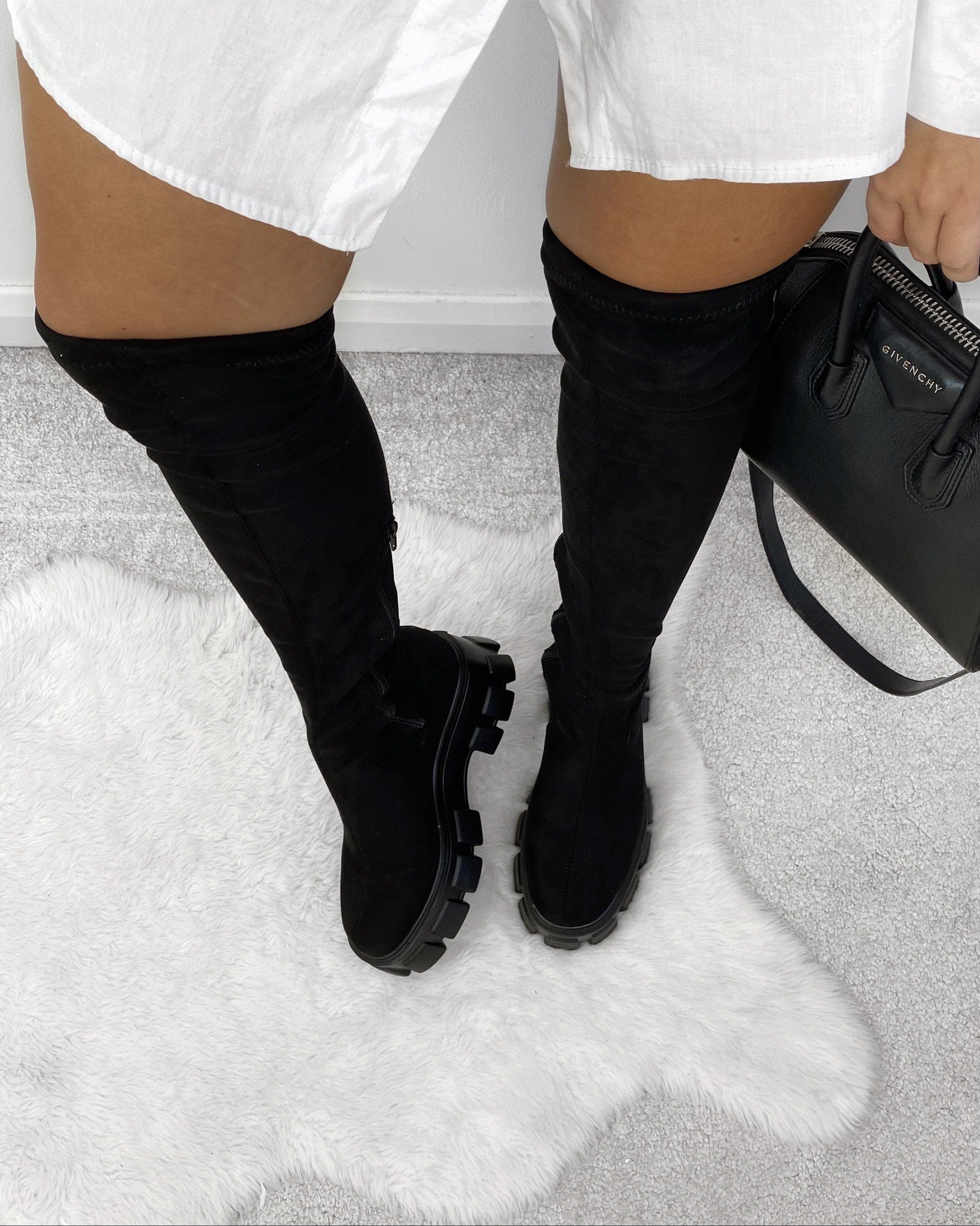 Keely Lycra Stretch OTK Boot in Black Suede - Image 4