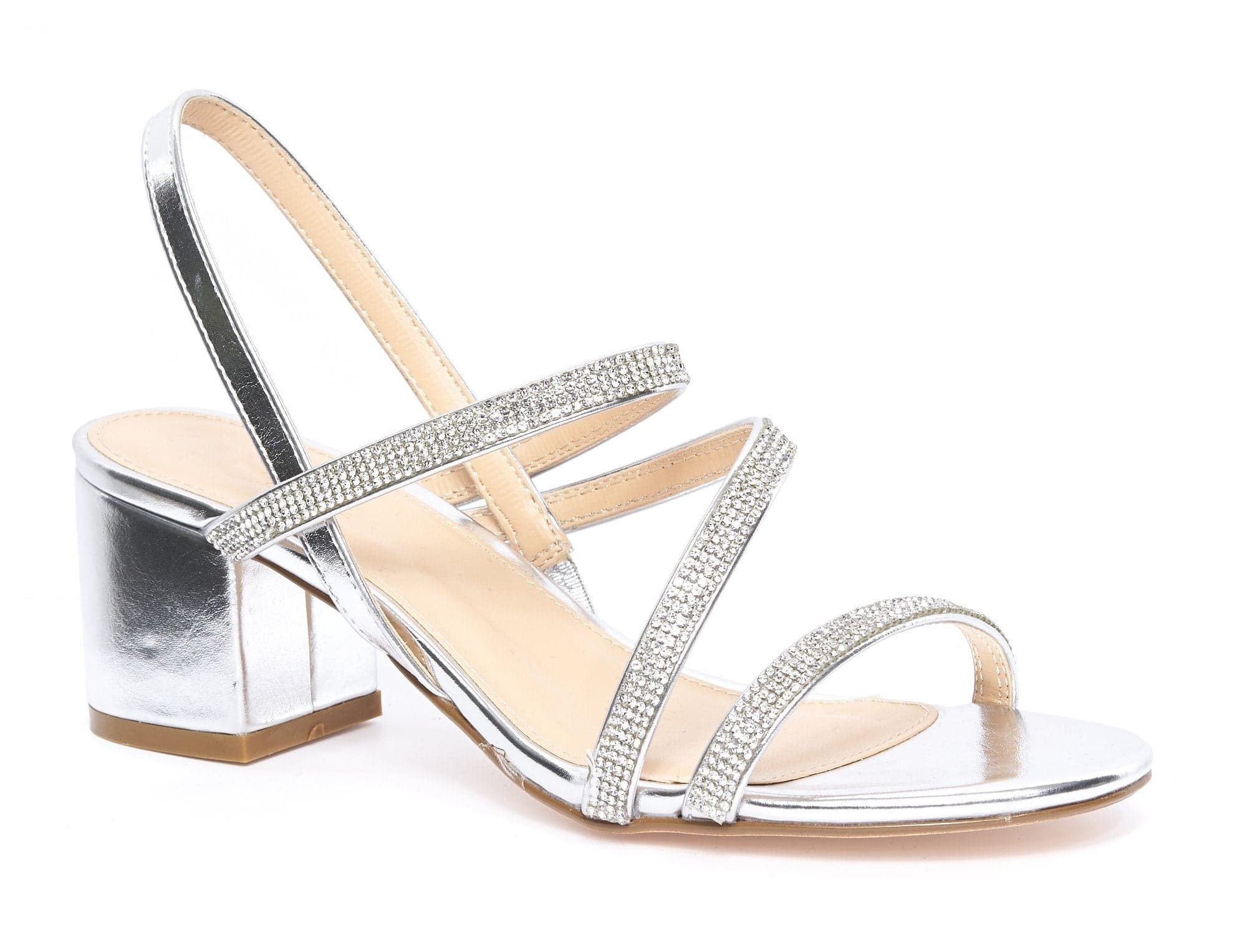 Darwin Crisscross Diamante Slingback Block Heel Sandal in Silver - Image 5