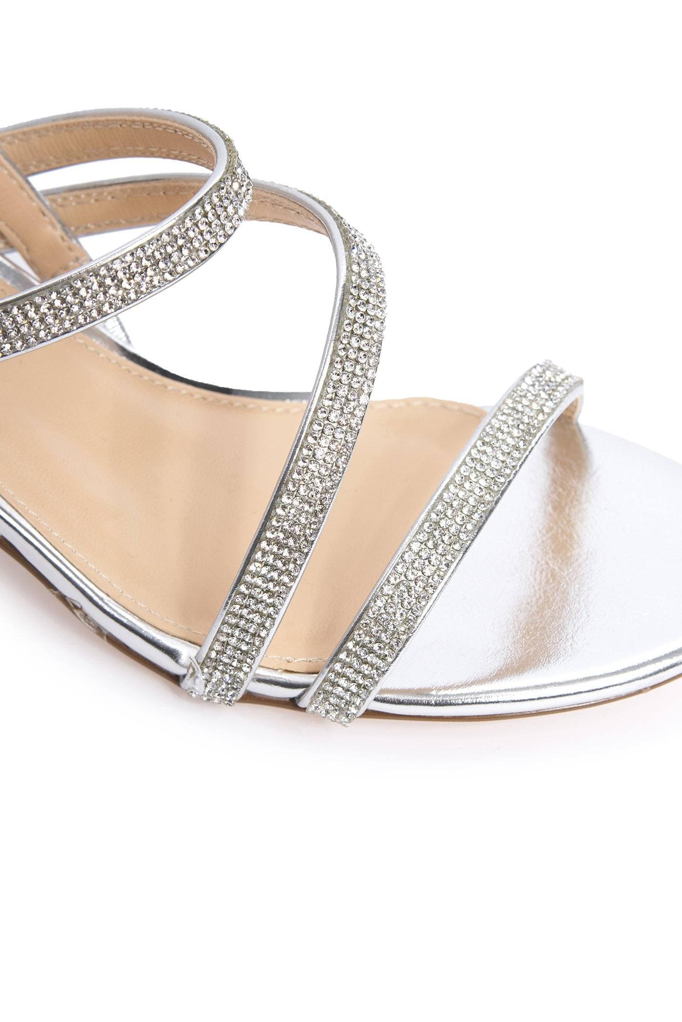 Darwin Crisscross Diamante Slingback Block Heel Sandal in Silver - Image 6