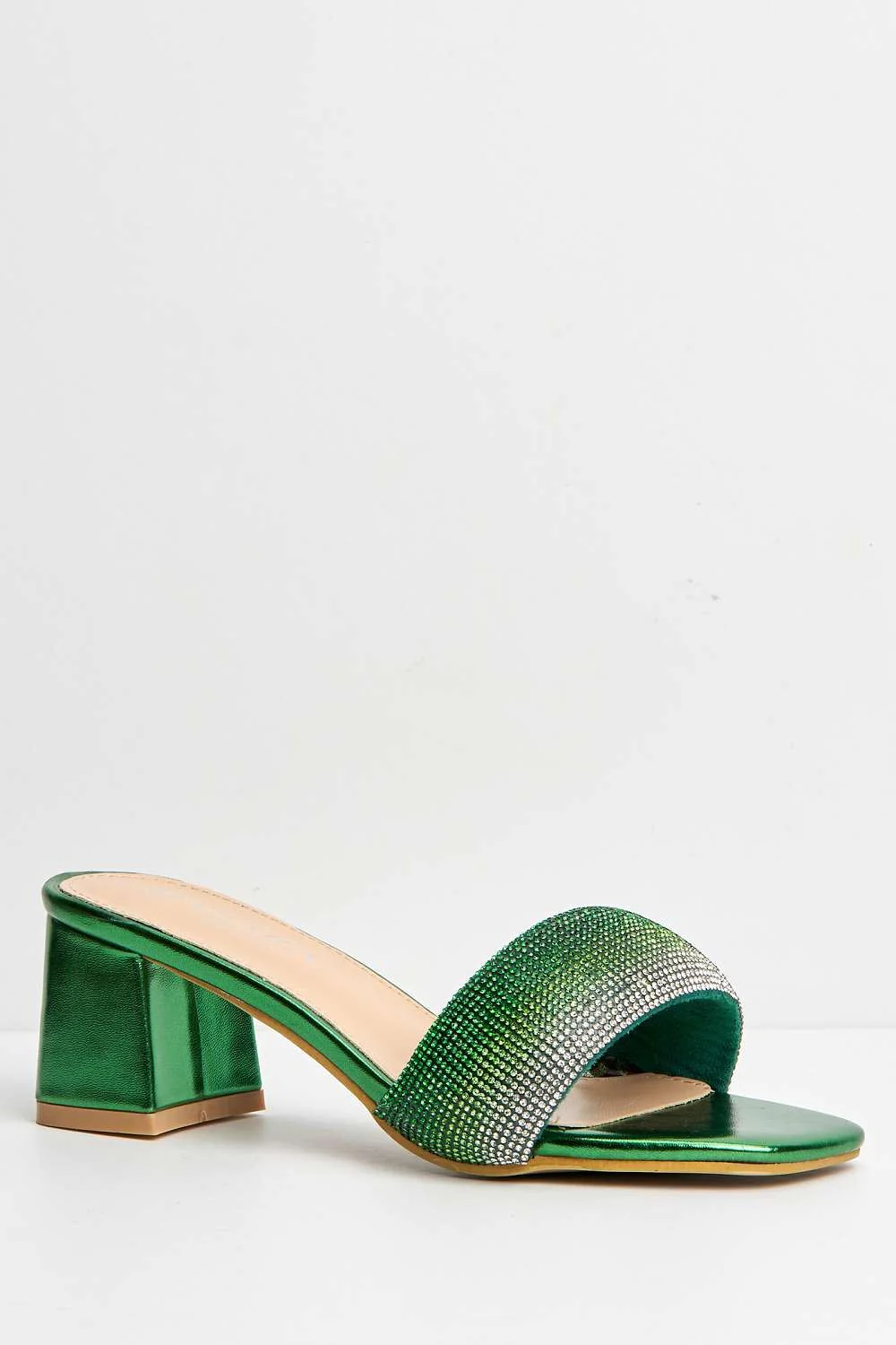 Kelly Diamante Embellished Square Toe Heeled Mules in Green - Image 4