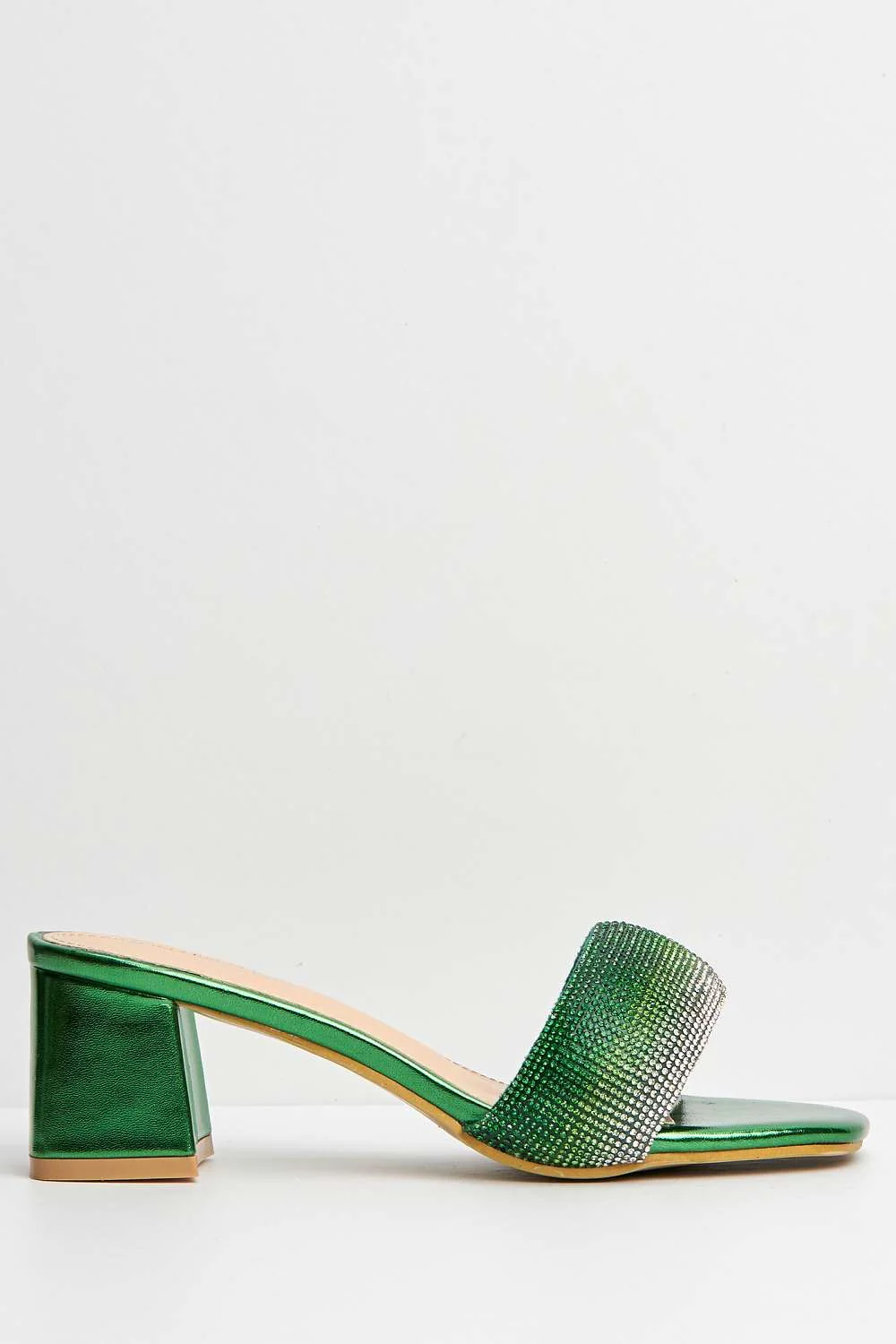 Kelly Diamante Embellished Square Toe Heeled Mules in Green - Image 5