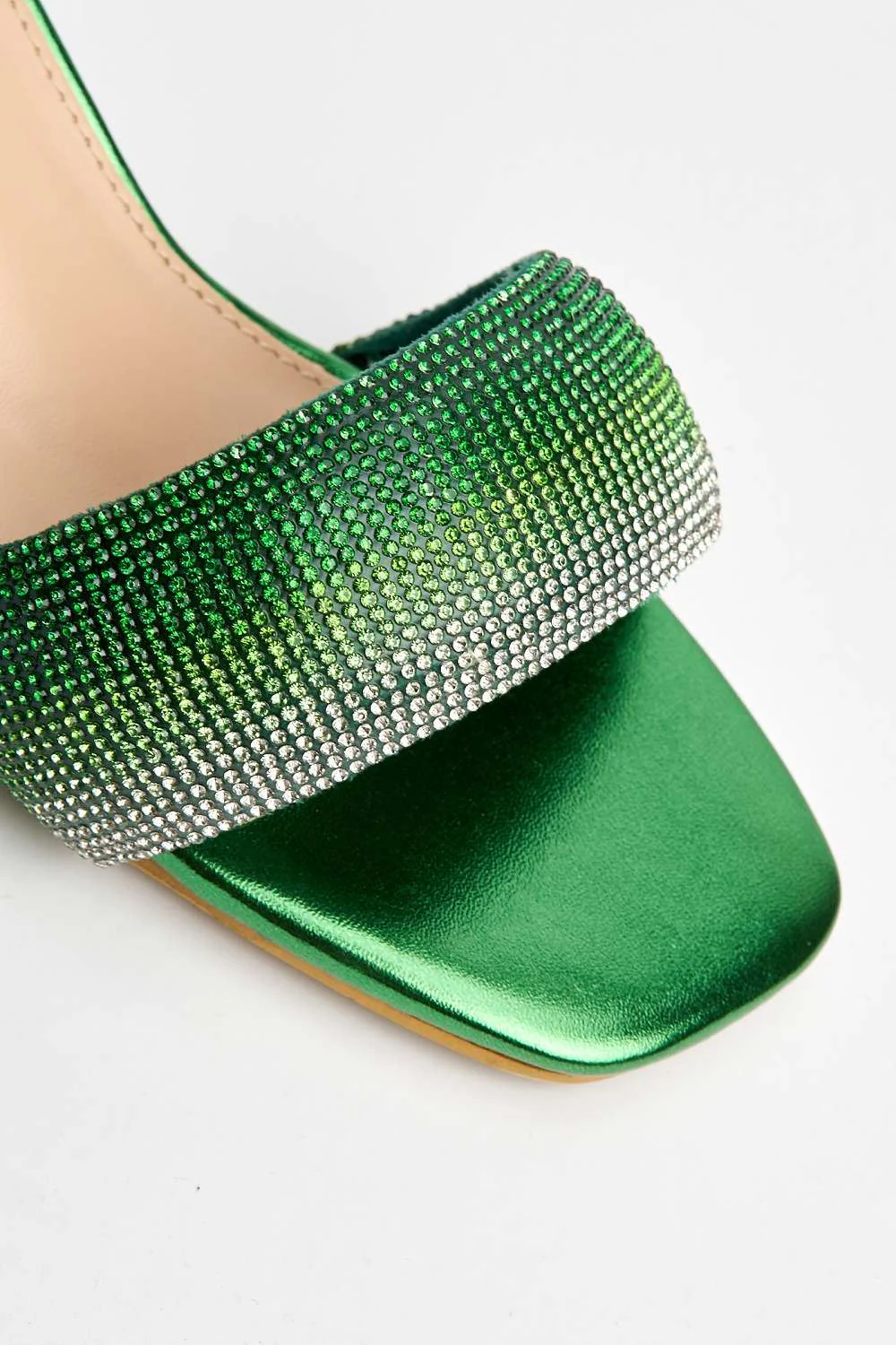 Kelly Diamante Embellished Square Toe Heeled Mules in Green - Image 6