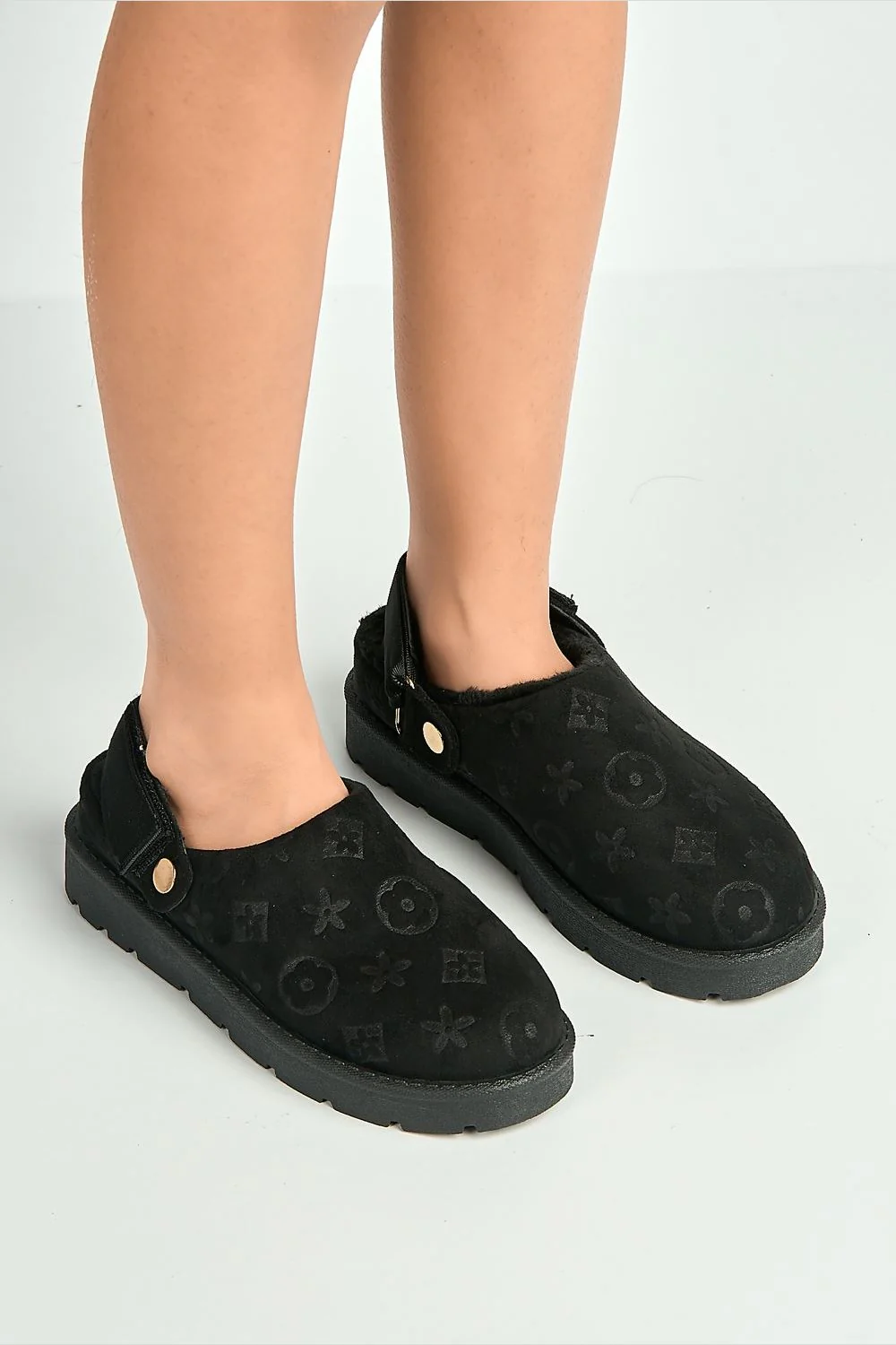Khalessi Velcro Backstrap Imprinted Slippers in Black