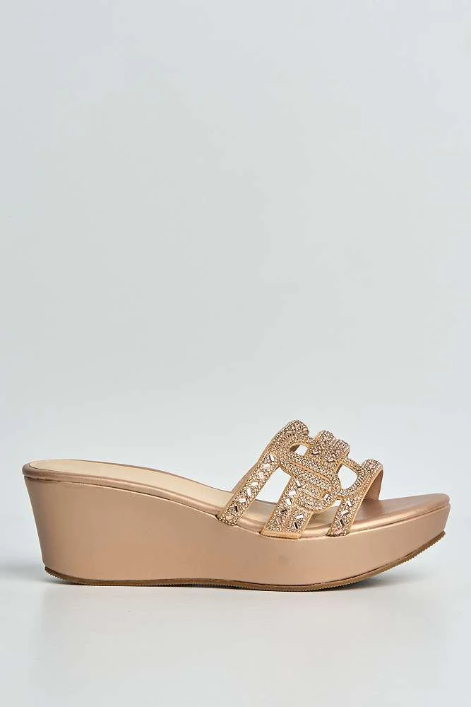 Kiera Diamante Initial Slip-On Wedges in Champagne - Image 6