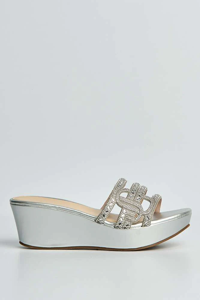 Kiera Diamante Initial Slip-On Wedges in Silver - Image 6