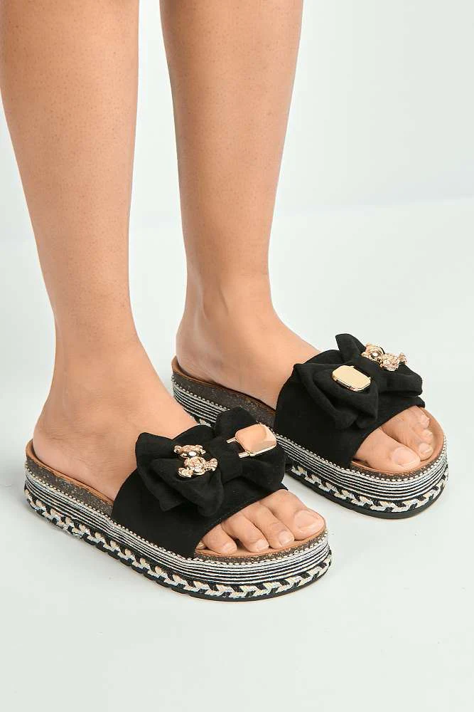Kimmie Bow & Charm Detail Espadrilles in Black