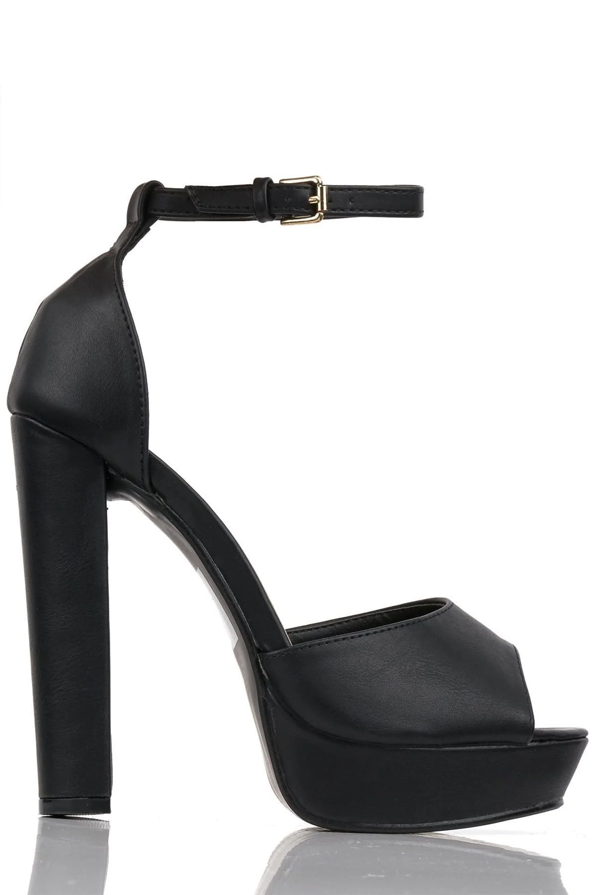 Kirti Anklestrap Platform Peeptoe Sandal in Black Matt - Image 5