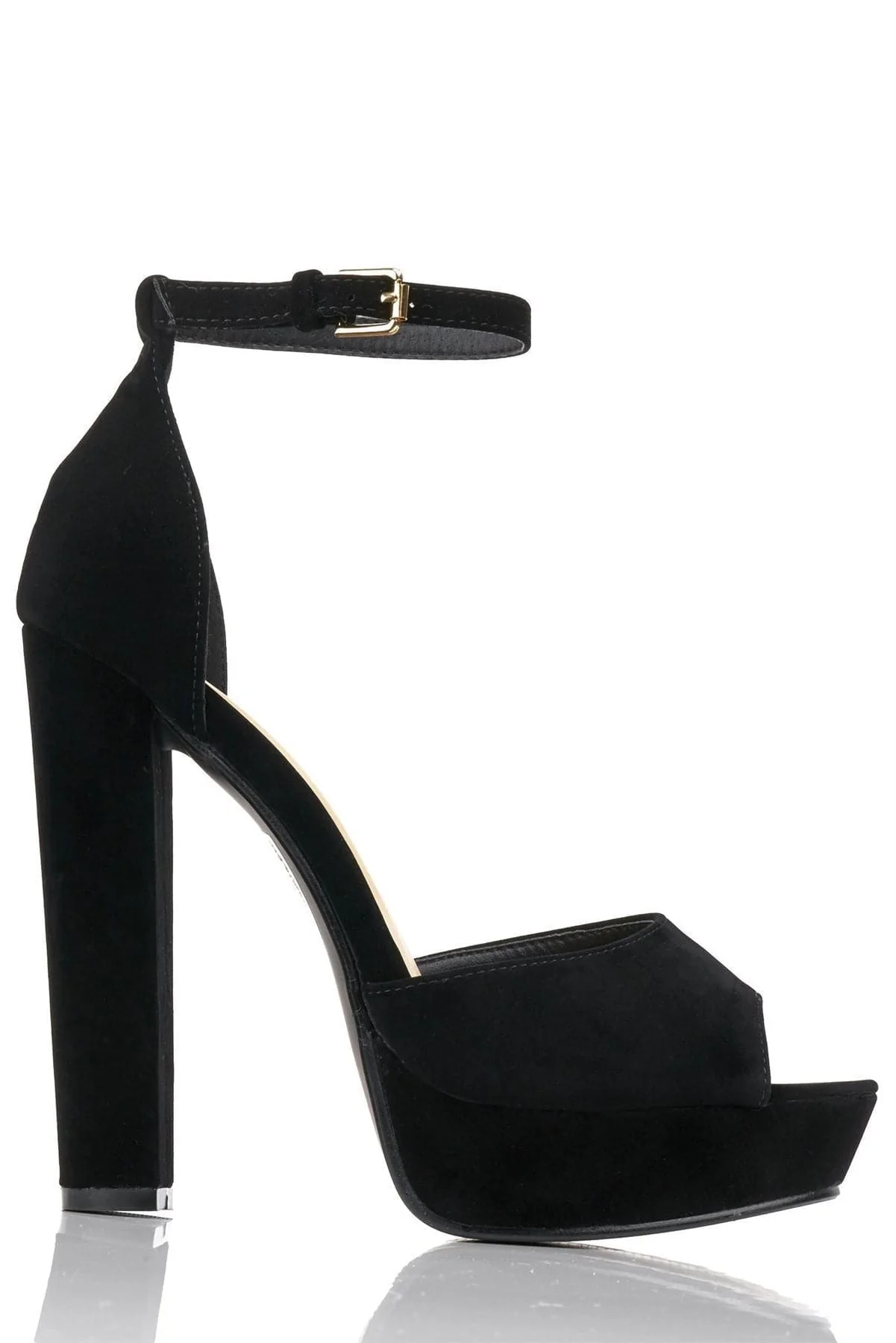 Kirti Anklestrap Platform Peeptoe Sandal in Black Suede - Image 5