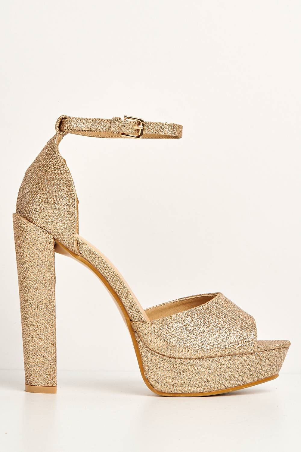 Kirti Anklestrap Platform Peeptoe in Champagne Mesh - Image 4