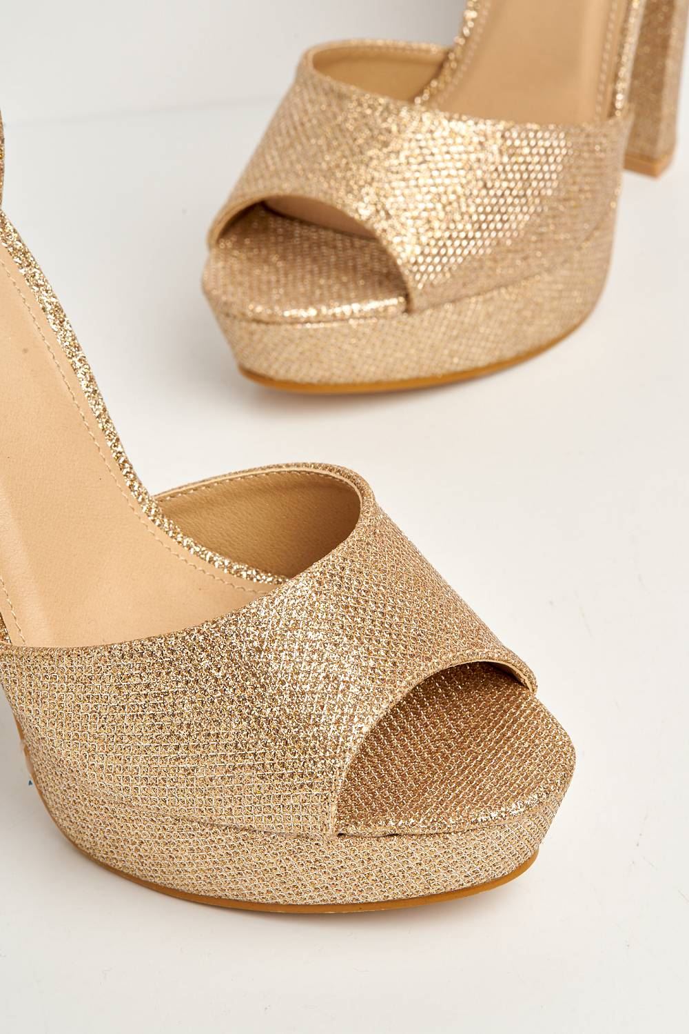 Kirti Anklestrap Platform Peeptoe in Champagne Mesh - Image 5