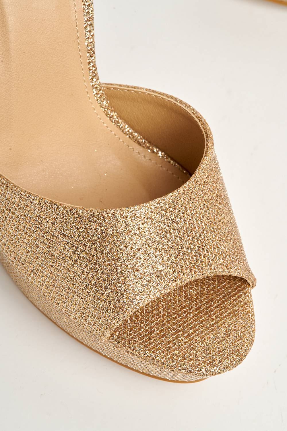 Kirti Anklestrap Platform Peeptoe in Champagne Mesh - Image 6