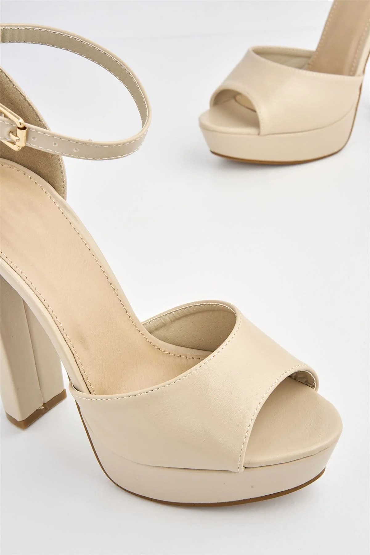 Kirti Anklestrap Platform Peeptoe Sandal in Nude Matt - Image 7