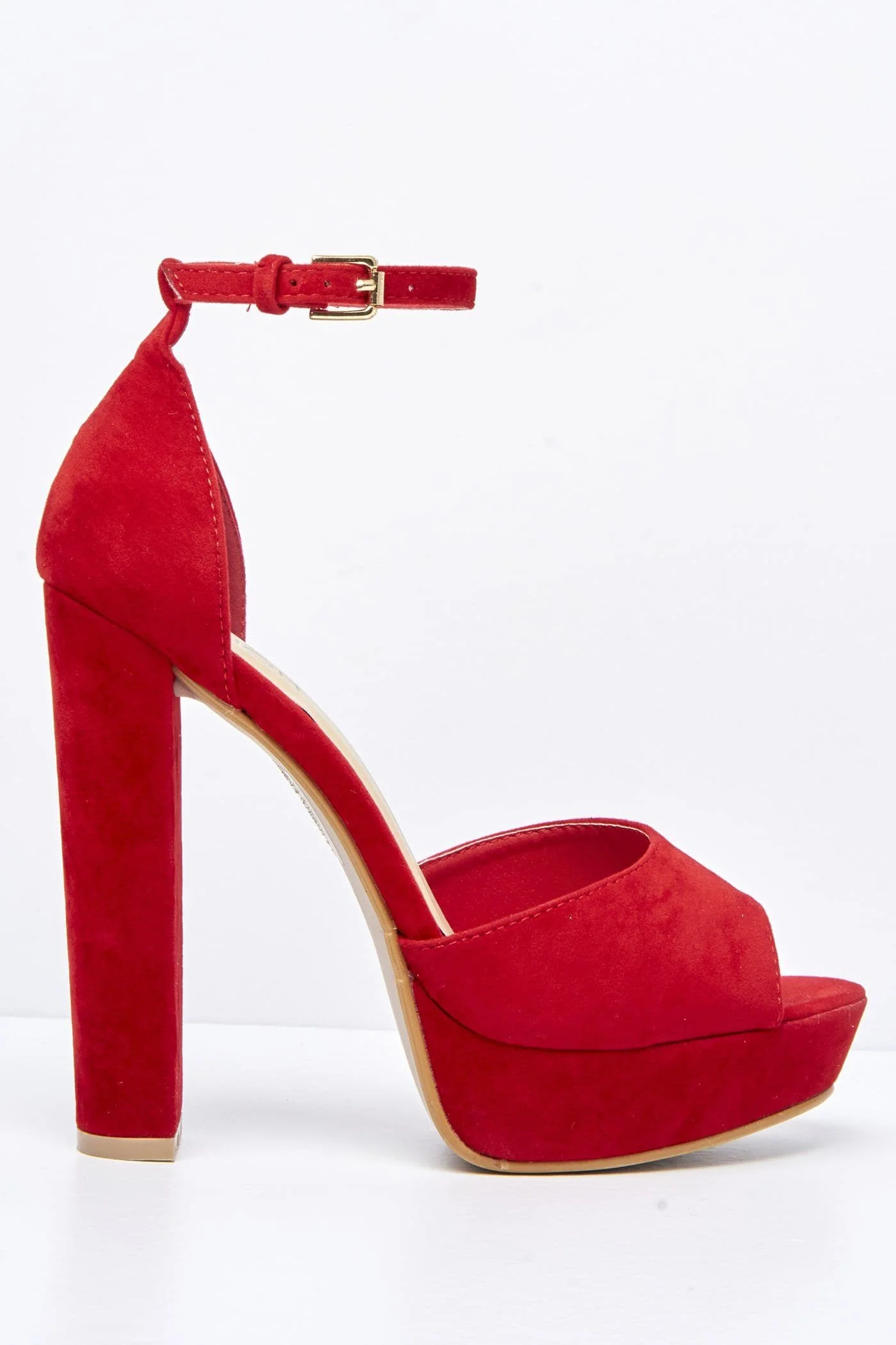 Kirti Anklestrap Platform Peeptoe Sandal in Red Suede - Image 5