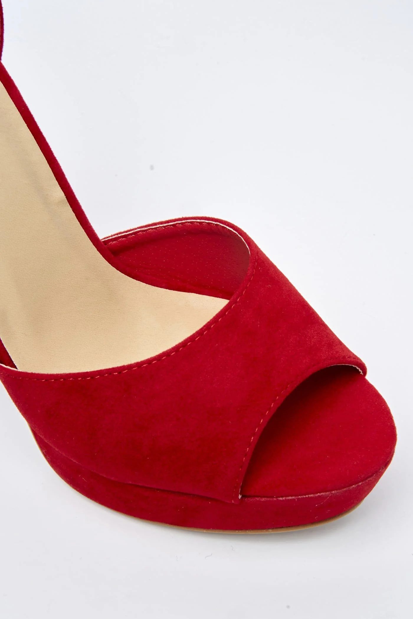 Kirti Anklestrap Platform Peeptoe Sandal in Red Suede - Image 6