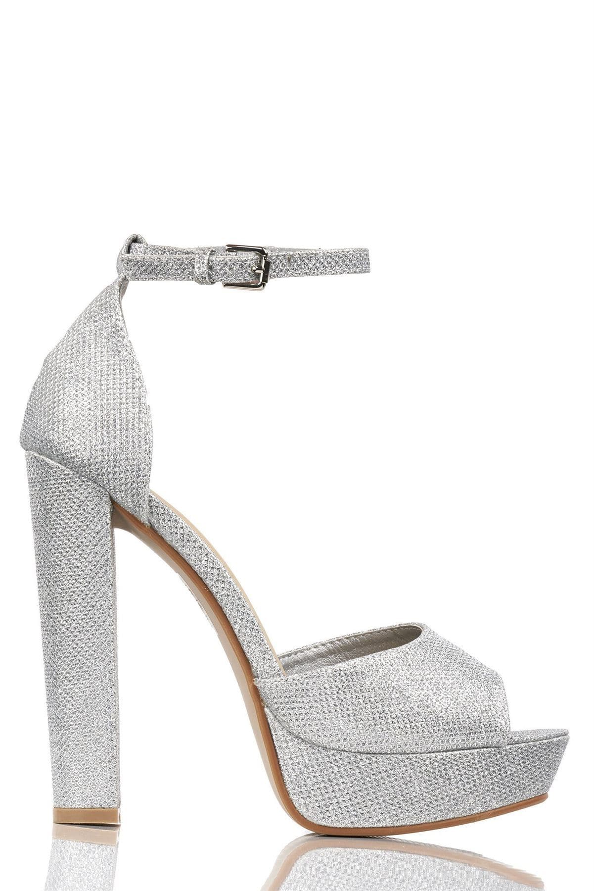 Kirti Anklestrap Platform Peeptoe Sandal in Silver Mesh - Image 5