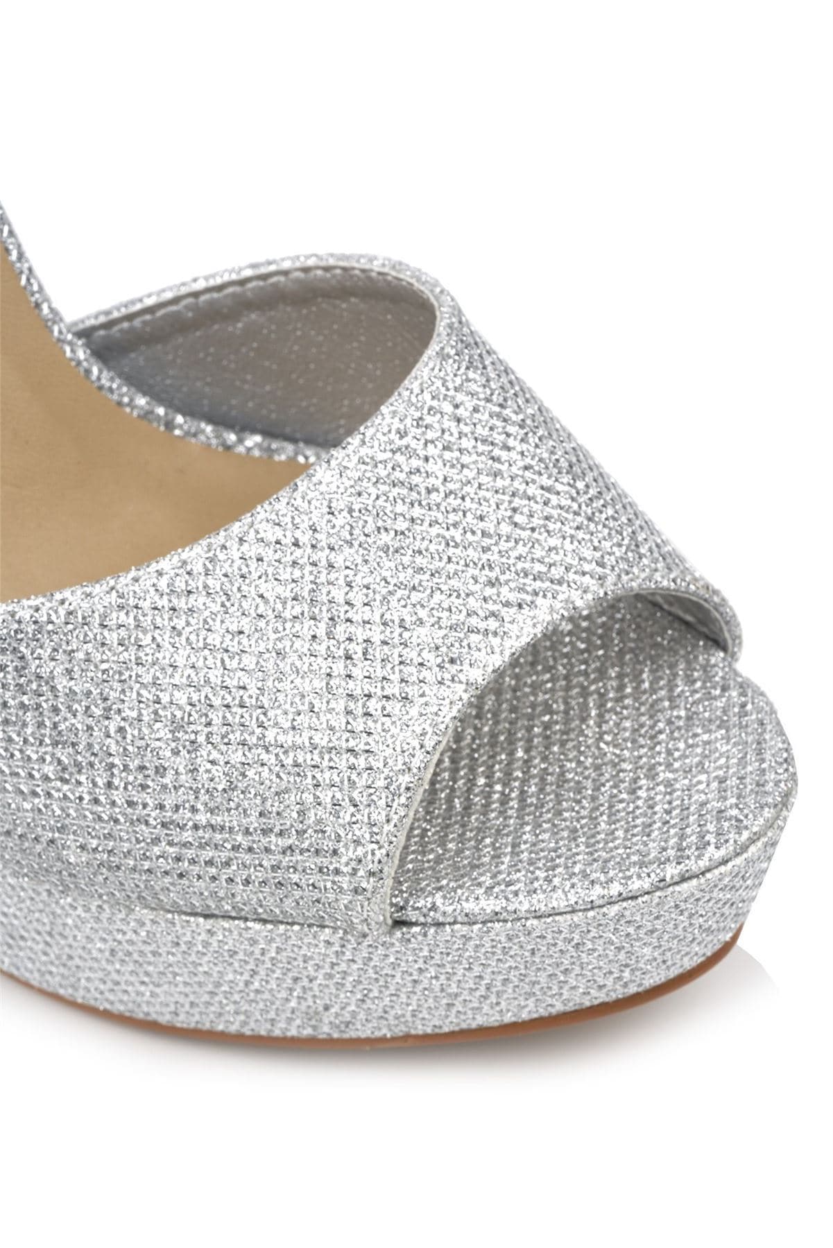 Kirti Anklestrap Platform Peeptoe Sandal in Silver Mesh - Image 6