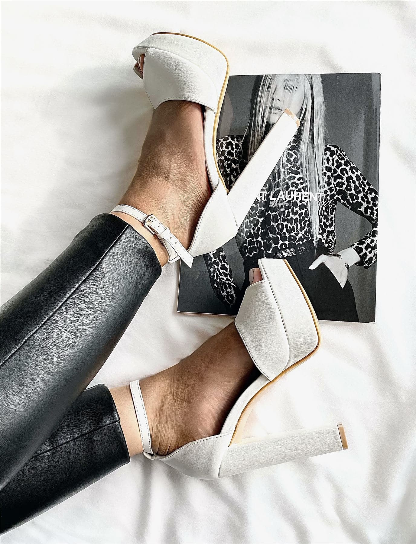 Kirti Anklestrap Platform Peeptoe Sandal in White PU - Image 5
