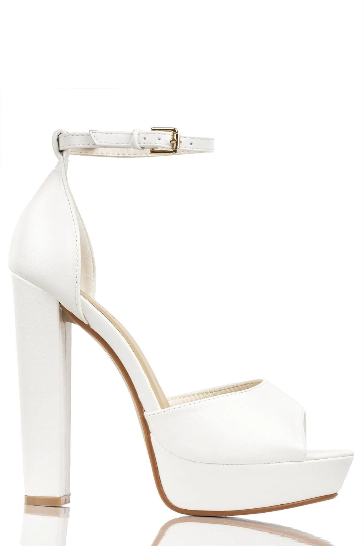 Kirti Anklestrap Platform Peeptoe Sandal in White PU - Image 6
