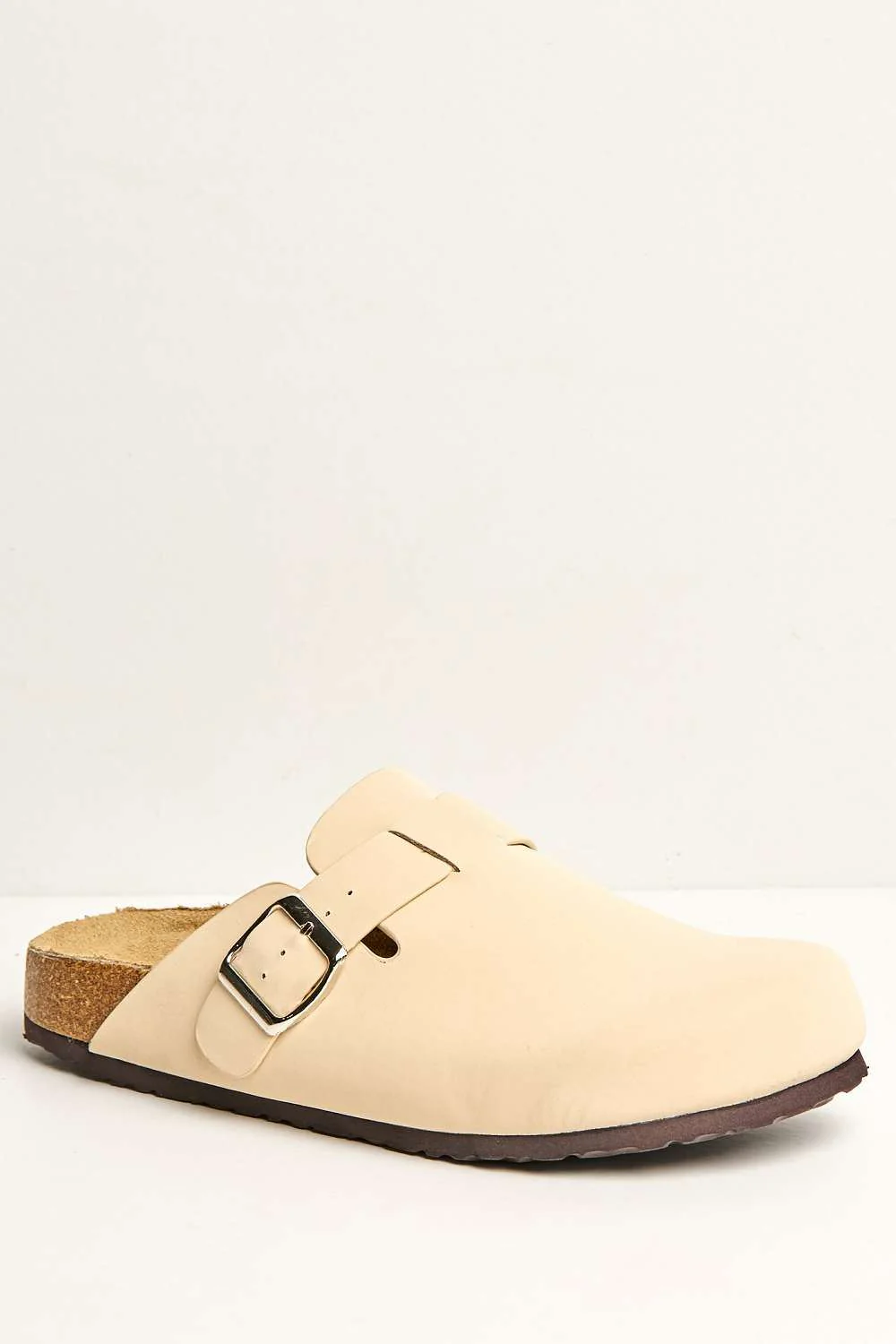 Klara Cork Sole Buckle Detail Clogs in Cream - Image 4
