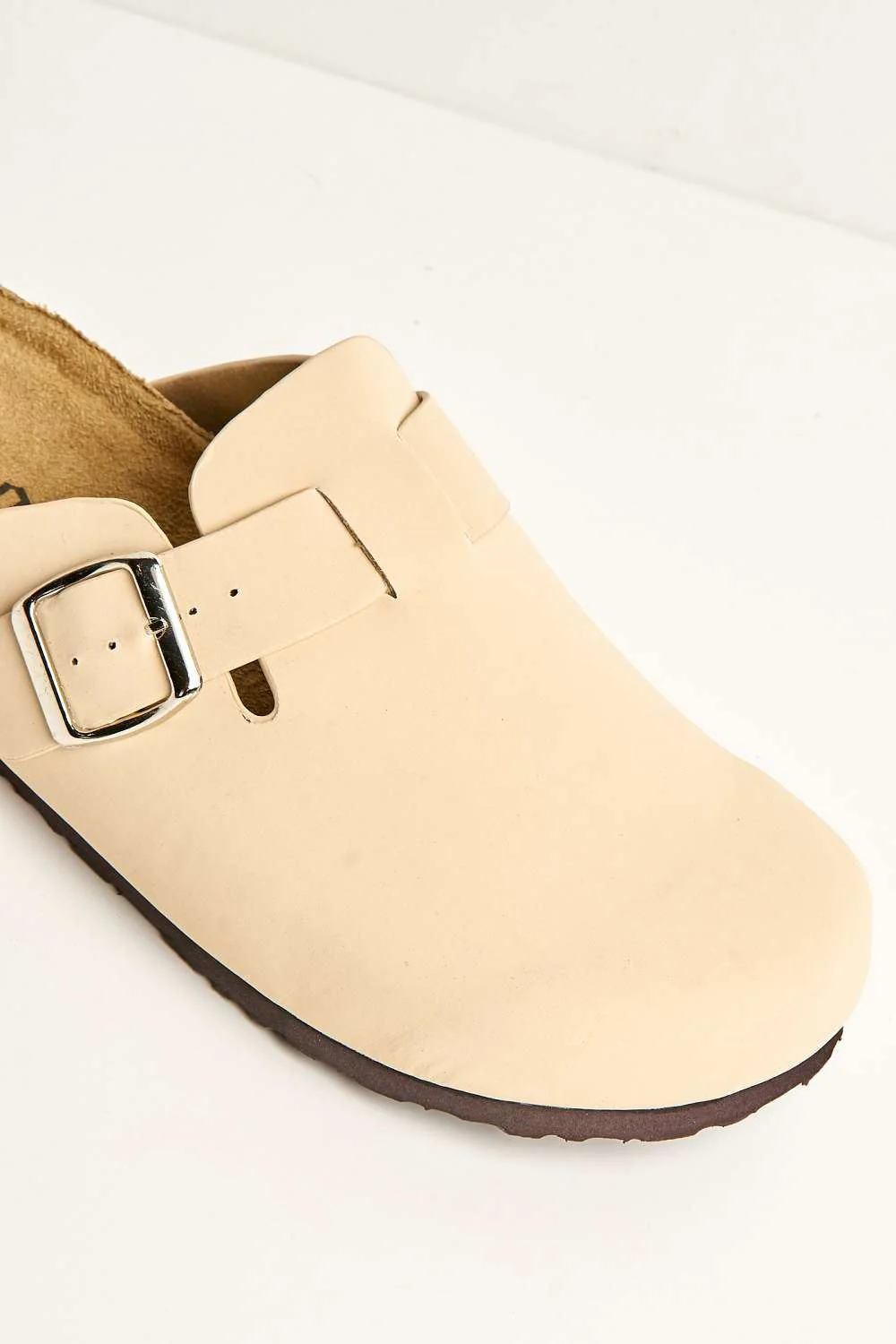 Klara Cork Sole Buckle Detail Clogs in Cream - Image 6