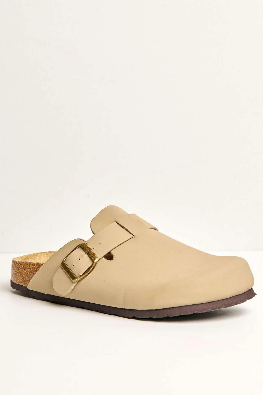 Klara Cork Sole Buckle Detail Clogs in Taupe - Image 4