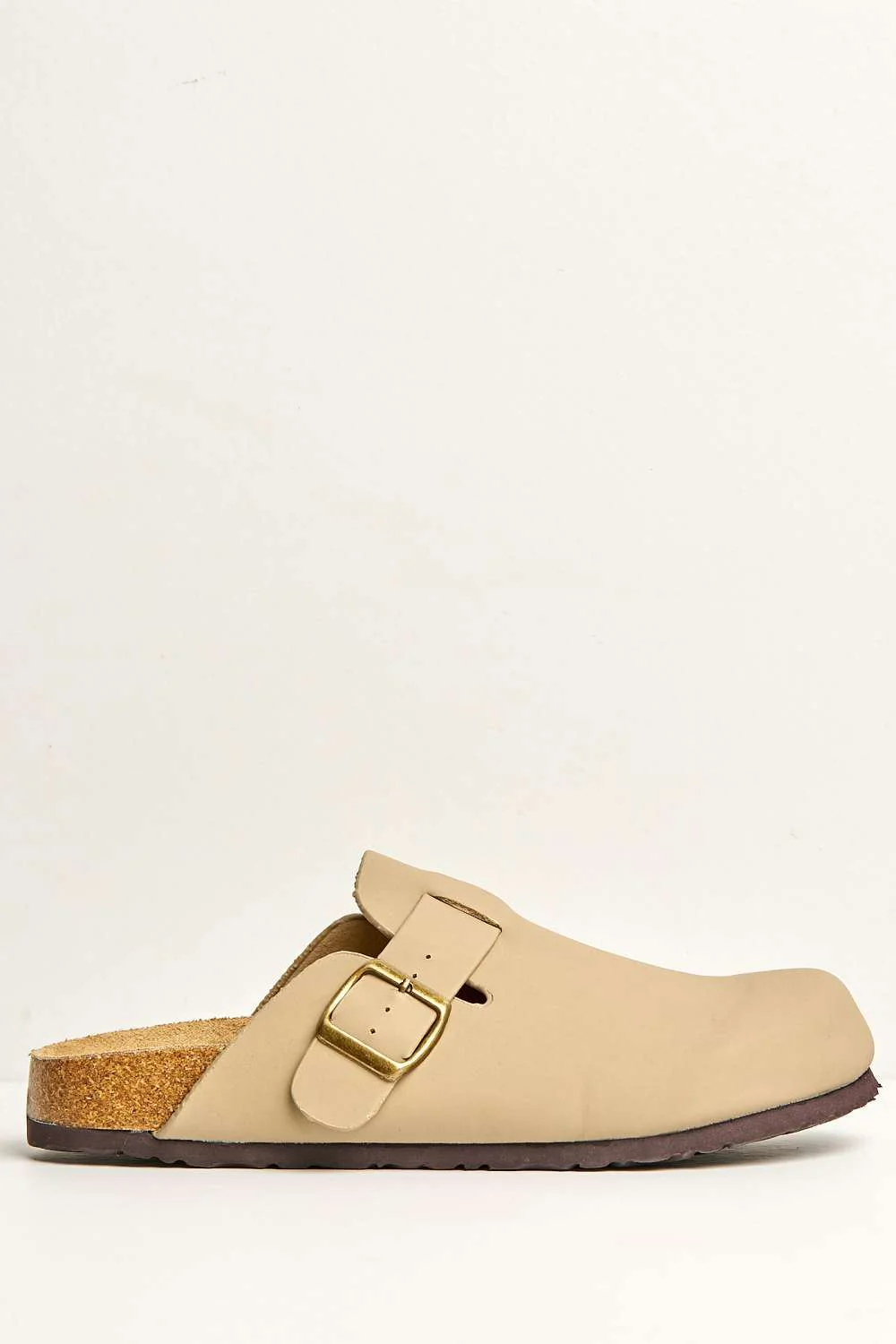 Klara Cork Sole Buckle Detail Clogs in Taupe - Image 5