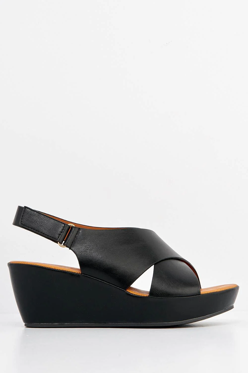 Klara Criss-Cross Straps Wedge Sandals in Black - Image 4